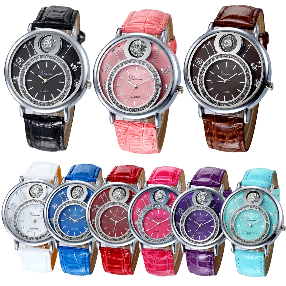 Geneva женские часы, большие стразы, роскошные кварцевые наручные часы, дизайн, повседневный ремешок, кожа, женское платье, часы, часы, подарок, Saat# A