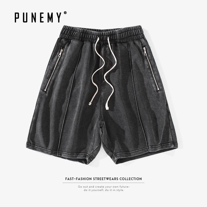 

Drawstring Washed Retro Men Shorts Zipper Pocket Harem Sweatpants Streetwear 2019 Summer New Hip Hop Trendy Male Short Pants