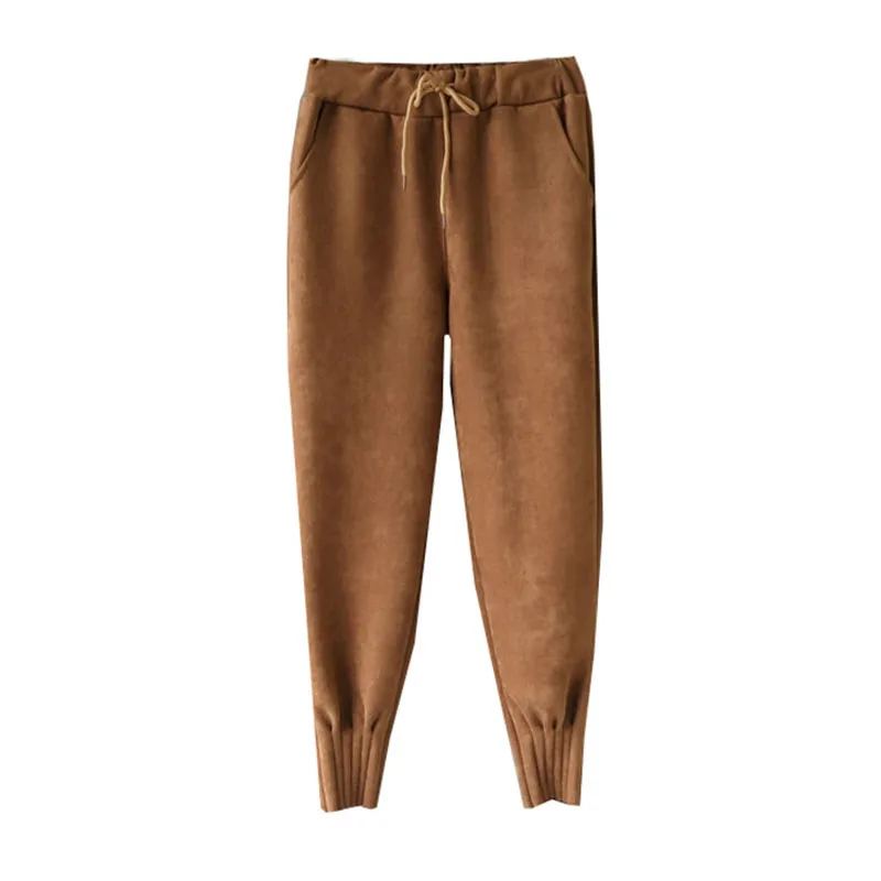 

2019 Spring New Style Pencil Pants Womens Casual Suede Ankle Length Pants With Pockets Radish Reflective Pants for ladies