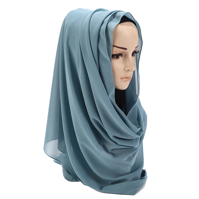 Пузырьковые шифоновые блестящие шарфы шали простой хиджаб мерцающий длинный головной убор обертывание мусульманские 20 цветов платок