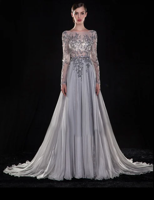 silver gown with sleeves