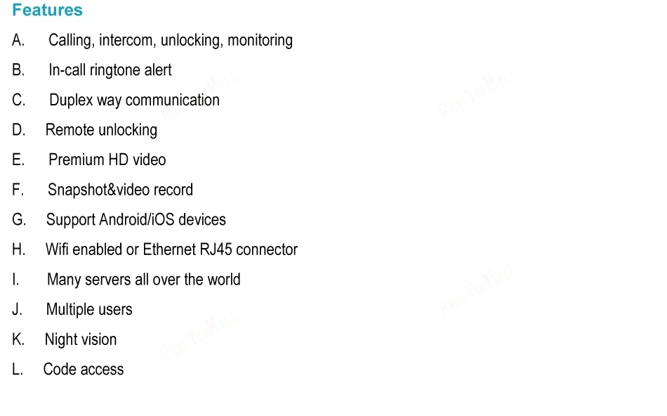 IP Video Door Phone Smart Door Intercom System Video Doorbell WiFi Wireless Camera Night Version for IOS/Android Features