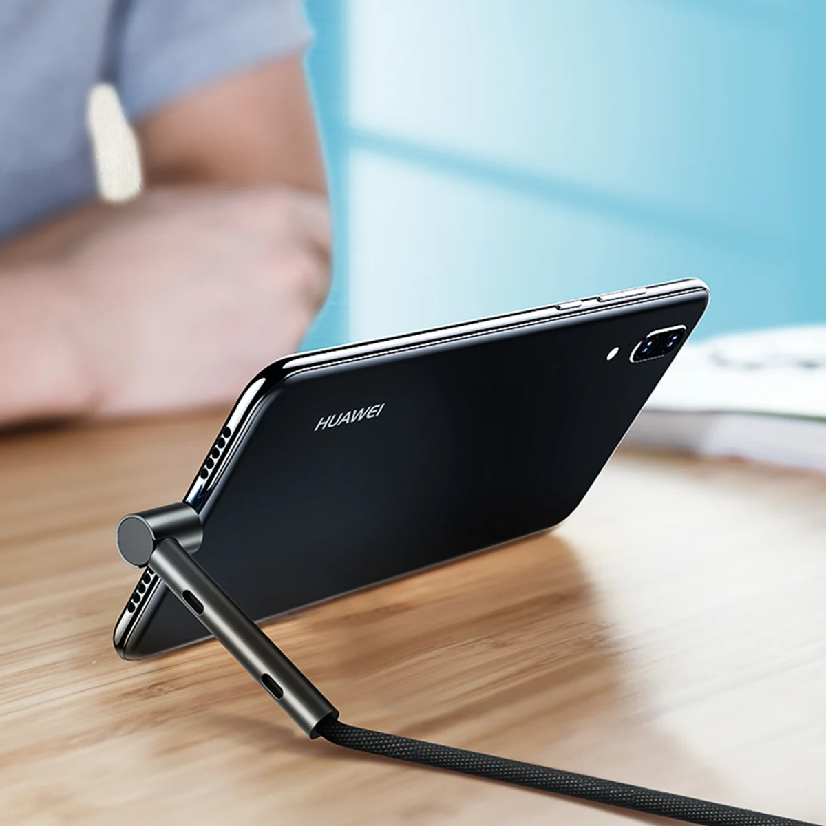 ROCK 2 в 1 usb type C кабель держатель провода для samsung Galaxy S9 8 Note 9 8 Xiaomi USB C металлический нейлоновый шнур для быстрой зарядки и синхронизации данных - Цвет: Black