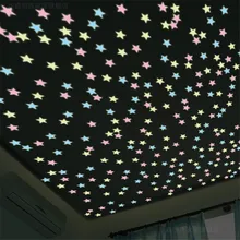 FEIGO 100 шт. 3 см 3D звезды светится в темноте светящаяся на настенные наклейки для детской комнаты Гостиная настенные украшения дома F101
