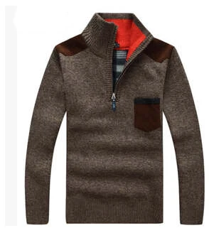 Высокое качество зима Для Мужчин's свитер с воротником-стойкой джемпера пуловеры свитера известный Для мужчин брендовая майка большого Размеры 3XL 5 цветов 52 - Цвет: Коричневый