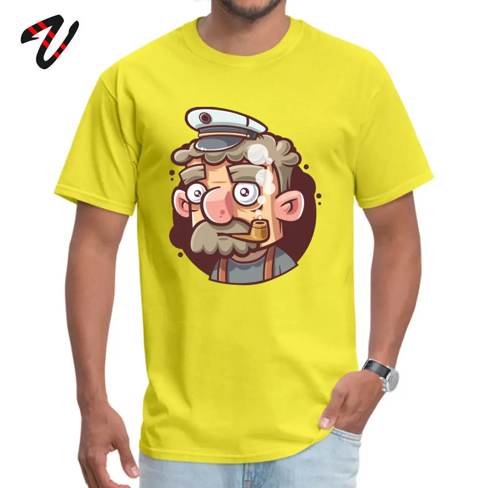 cheap Captain T shirt Europe Old Sailor T Shirts Men Smoker Print Tshirt Vibrant Yellow Tops amp; Tees Custom For Adult Novelty Design