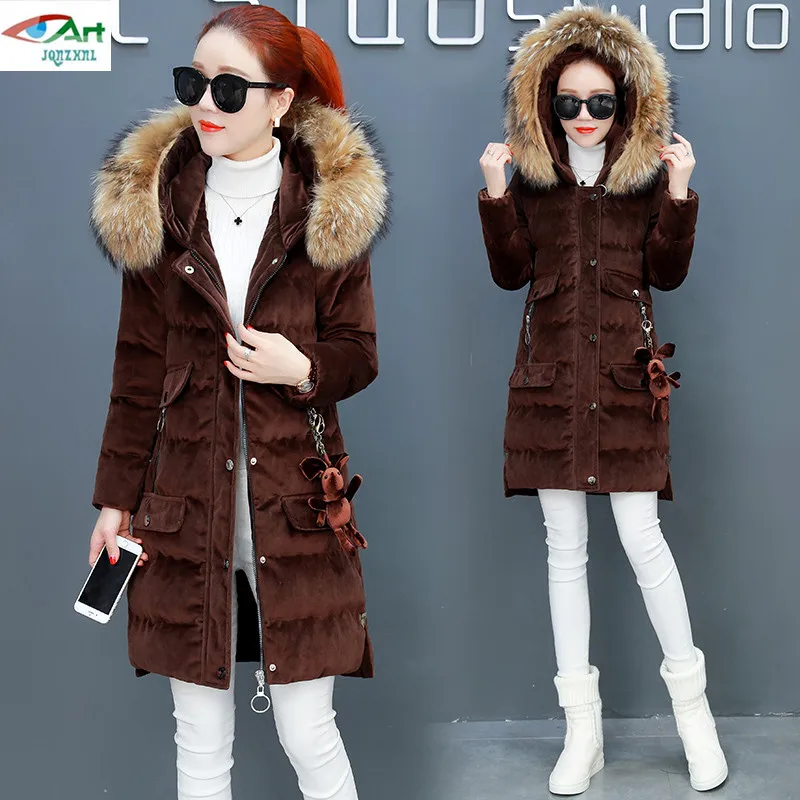 Parkas Long Et Casual Femmes Jqnzhnl 2018 Vers Manteaux Bas Coton Vestes Lâche D'or Veste coffee Moyen Épais Velours Black Rembourré Mode Le P278 PqHPf