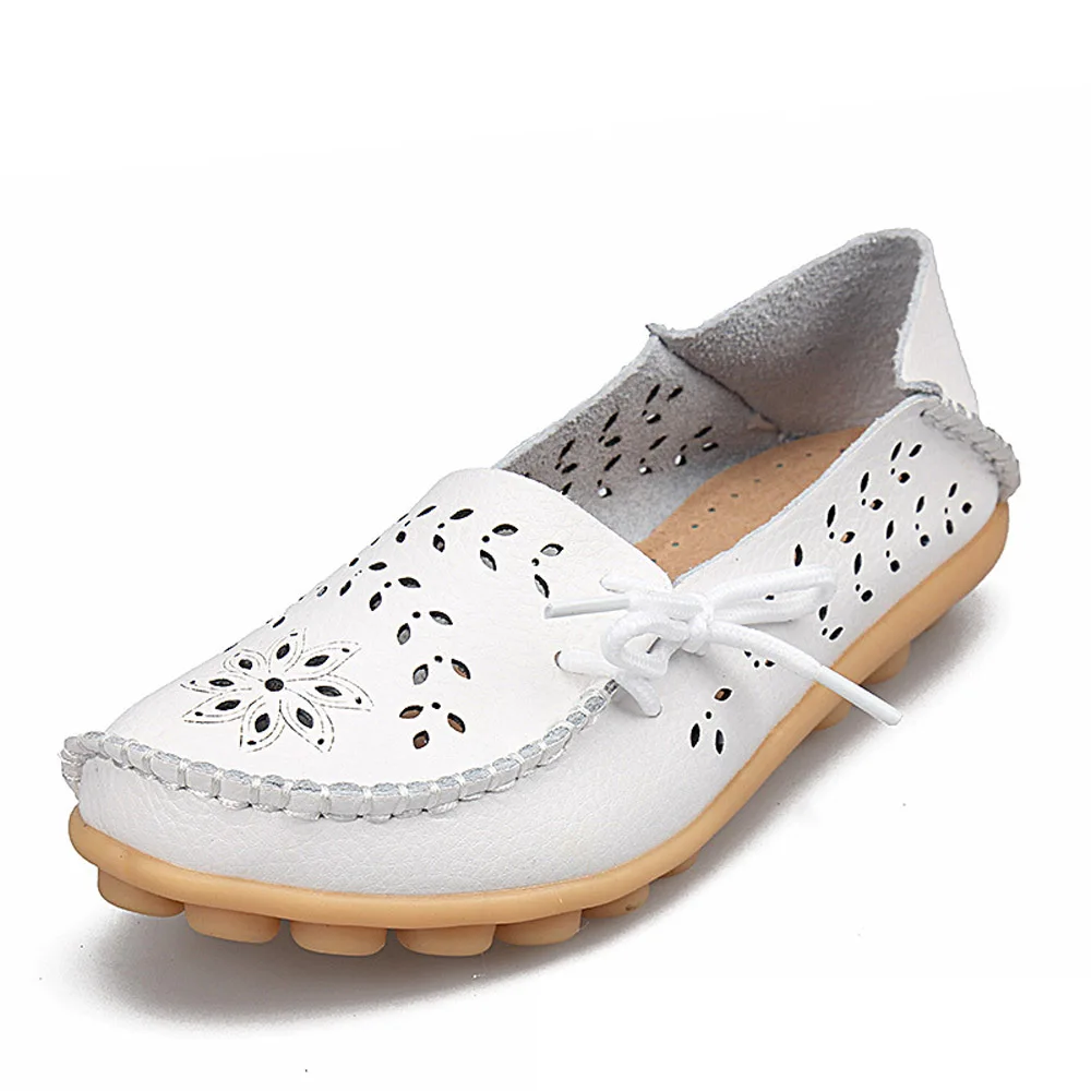 

Plus Size 2019 Ballet Summer Cut Out Women Genuine Leather Shoes Woman Flat Flexible Round Toe Nurse Casual Fashion Loafer