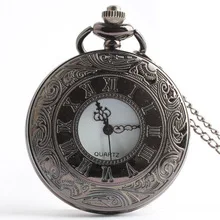 

Drop Shipping Fashion Vintage Retro Bronze Black Analog Quartz Pocket Watch Roman Numerals Pendant Chain Necklace Hot Sales