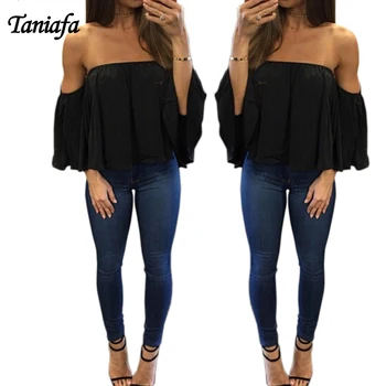 

Women 2018 Summer Tops Shirts Plus Size Slash Collar Sexy Tube Top Female Blouse Women's Tops Tee Chiffon Shirt Femme