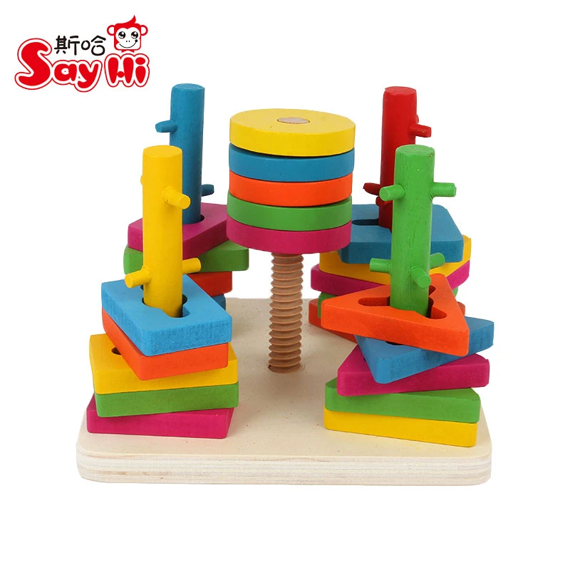 Candice Guo Wooden Toy Colorful Wood Block Game 5 Pillar Color Shape Match Game Baby Catch Learning Birthday Christmas Gift 1set Wooden Block Games Block Gamecolored Wood Blocks Aliexpress