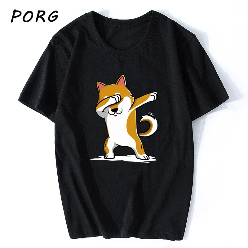 Забавная Черная Мужская футболка Dabbing Shiba Inu уличная одежда с принтом хлопковая