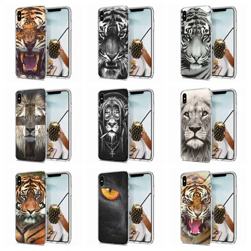 Мягкий чехол для телефона iPhone X 8 7 6 6S Plus XS Max TPU животные тигр Лев окрашенные Fundas E105 |