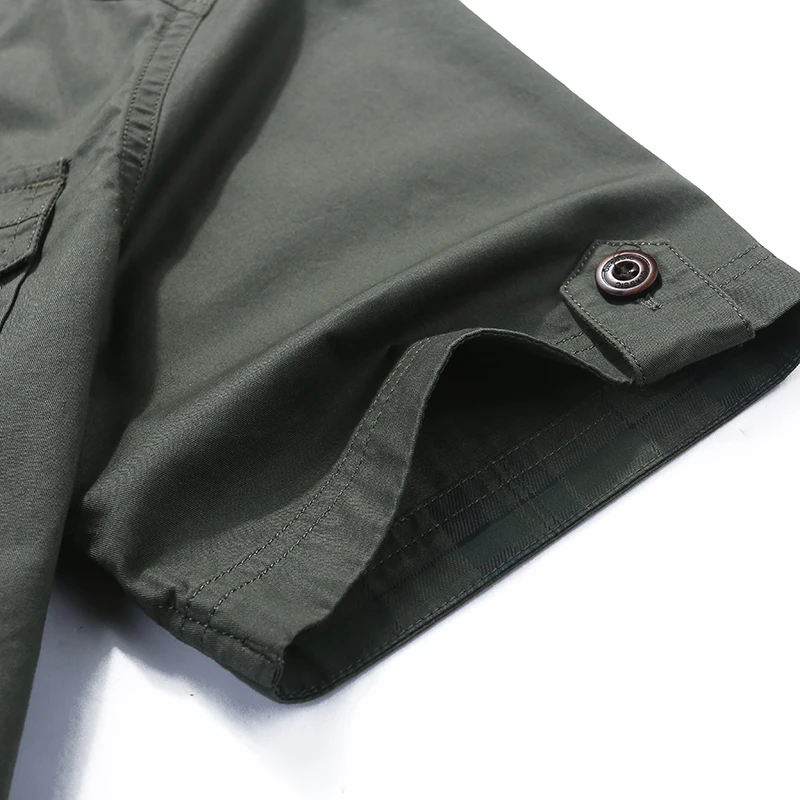  Loose Mens Blouses 2019 AFS JEEP Plaid Collar Casual Denim Shirts Military Cargo Short Sleeve Europ