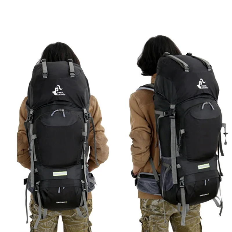 

HEFLASHOR 60L men Mountaineering backpack nylon waterproof hiking Multiple zipper phone larger rucksack women sports shoes bag
