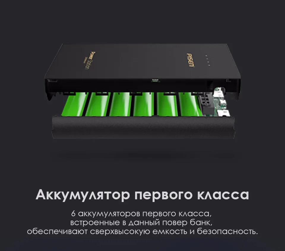 Pisen LED повер банк внешний Аккумулятор для телефонов 2.1a быстрой зарядки Dual USB Выходы двойной Вход Micro Тип USB-C Вход внешний Батарея Портативный Мощность банк