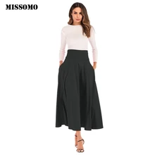 MISSSOMO одежда юбки для женщин Высокая талия осень повседневное плиссированная трапециевидная длинная юбка пояс с карманом элегантная офисная юбка Vestido