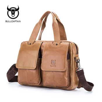 

BULLCAPTAIN 2018 New Arrival Genuine Leather Bags For Men Wax Leather Shoulder Bag Satchel Briefcase Portfolio Men's Handags