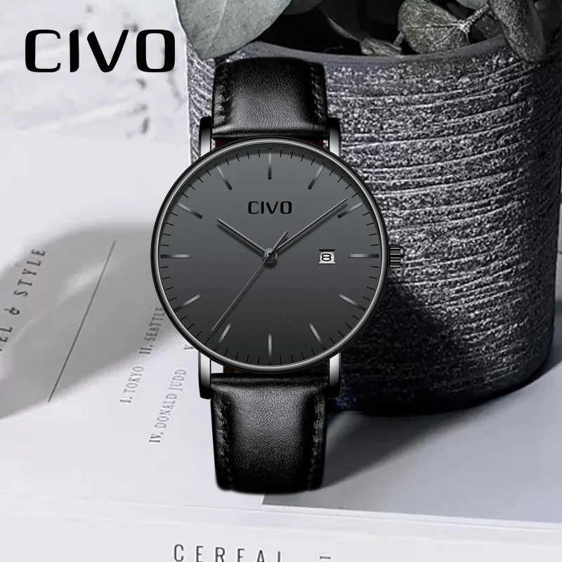 

CIVO 2019 Luxury Top Brand Simple Sport Men Watches Casual Dress Mens Wristwatch Quartz Watch Men Genuine Leather Calendar Clock