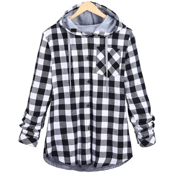 

Cool Casual Ladies Girls Hooded Hoodies Women Long Sleeve Plaid Hooded Cardigan Jacket Blouse Moletom Feminino Womens Clothes