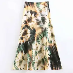 FIRSTTO 2019 винтажные чернила тай-дай элегантное, с цветочными мотивами пляжные юбки для женщин модные женские туфли в богемном стиле длинное