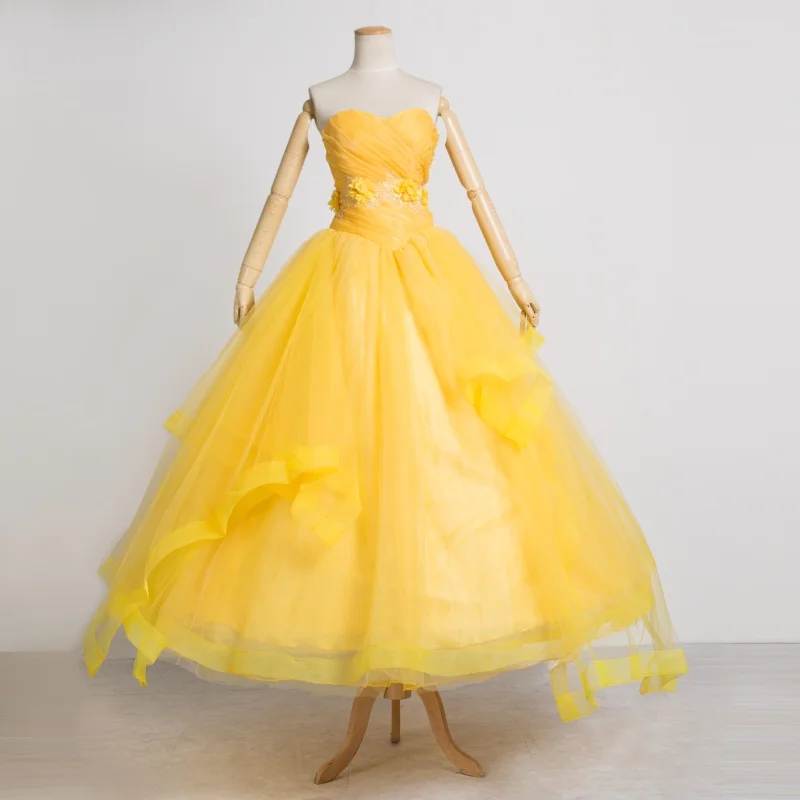 Фантазия женщин Хэллоуин косплей Красавица и Чудовище взрослых принцесса Белль костюм желтый длинное платье