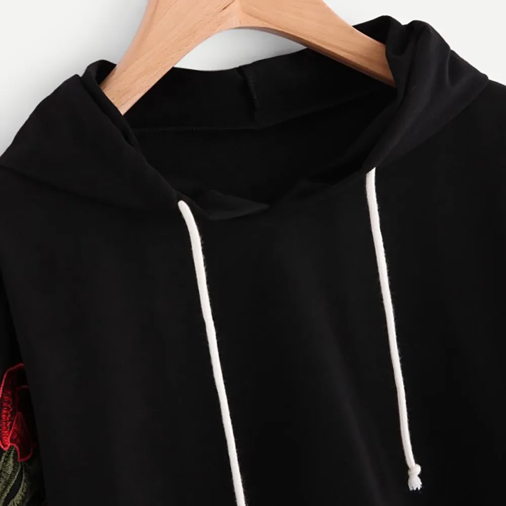 KANCOOLD Топ свитшоты Цветочная аппликация модная Толстовка с длинным рукавом пуловер с капюшоном Высокое качество Толстовка для женщин 2018DEC6