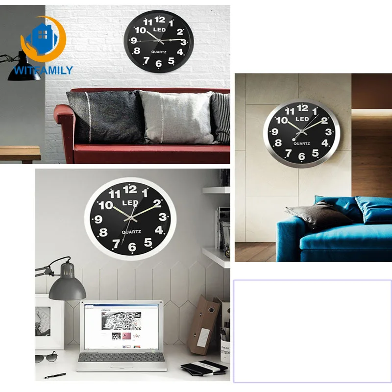 12 pulgadas Simple Digital Metal LED luces fluorescente reloj luminoso decoración del hogar Reloj de pared sala de estar reloj de dormitorio 12 pulgadas Simple Digital Metal LED luces fluorescente reloj luminoso decoración del hogar Reloj de pared sala de estar reloj de dormitorio