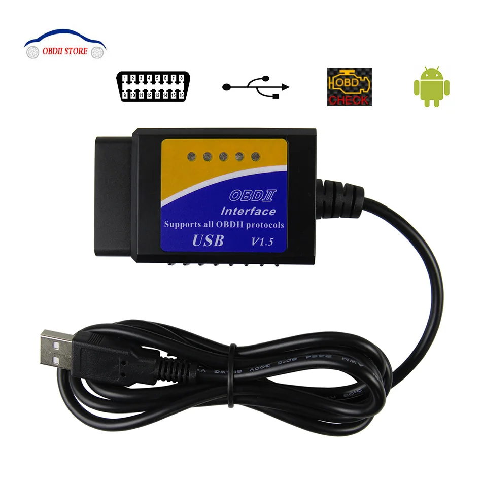 Диагностический интерфейс ELM327 USB V1.5 OBD2 диагностический ELM 327 V 1 5 OBDII инструмент OBD 2