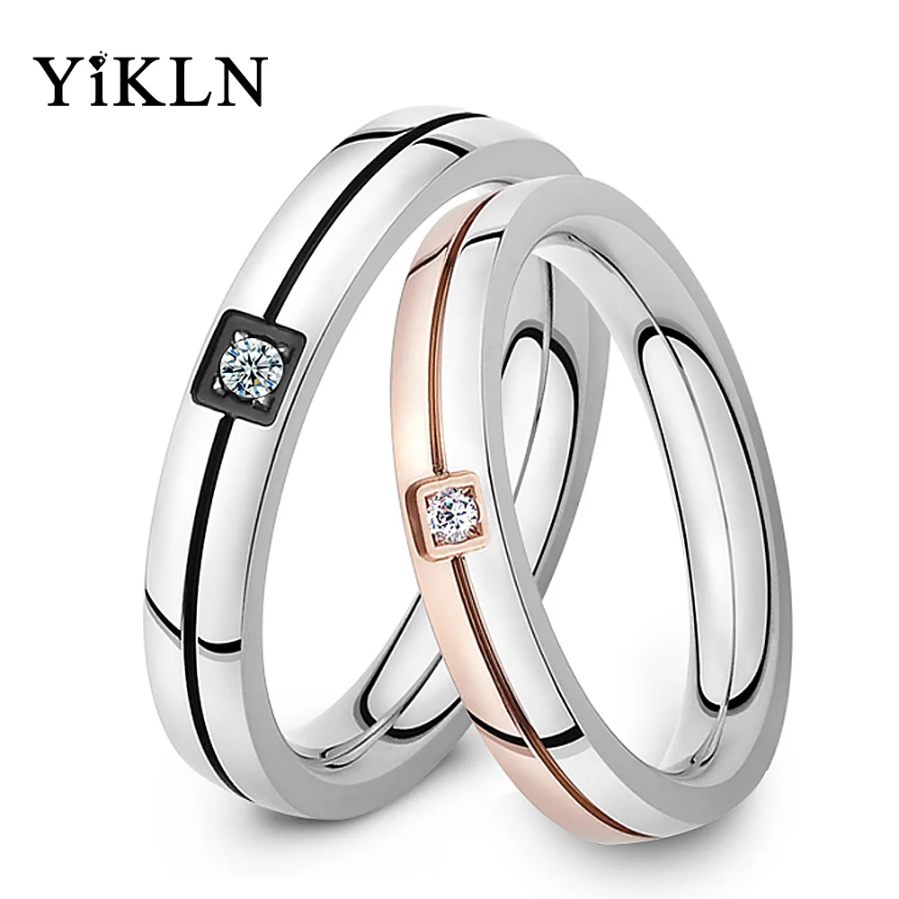 

YiKLN Classic Mosaic Cubic Zirconia Ring Stainless Steel Shinning Couple Ring Forever Love For Romantic Wedding Rings YR19102