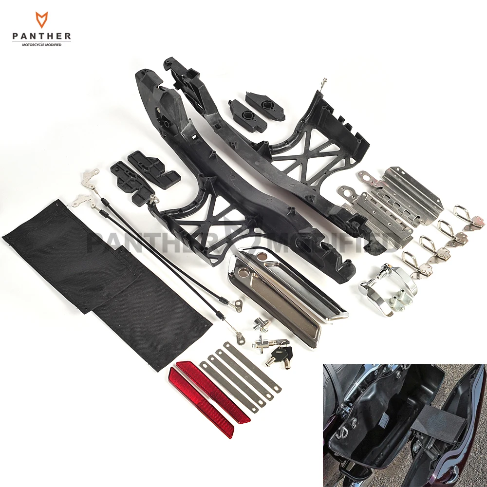 

Motorcycle Fairing Plus One Touch Saddlebag Latch Lids Hardware Covers Kit Moto Side Lock case for Harley Road King 2014-2016