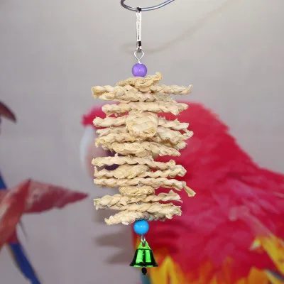 

Bird Parrot Toys Natural Wooden Grass Chewing Bite Hanging Cage Accessories Bell Swing Climb Chew Toys