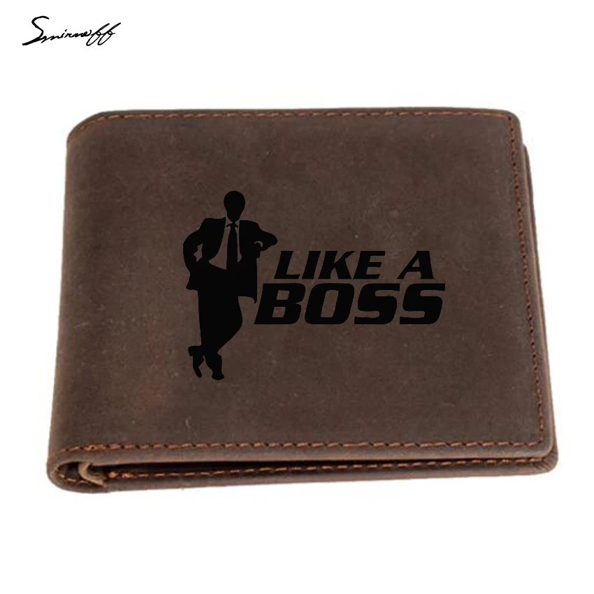 

Like a Boss Men Short Wallet Functional Credit Card FRID Protection Small Purse Vintage Leather Purse Custom Name Wallet