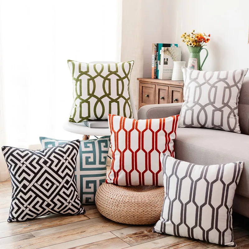 Junwell диванные подушки 18x18 дюймов хлопок вышивка геометрические круги декоративные подушки