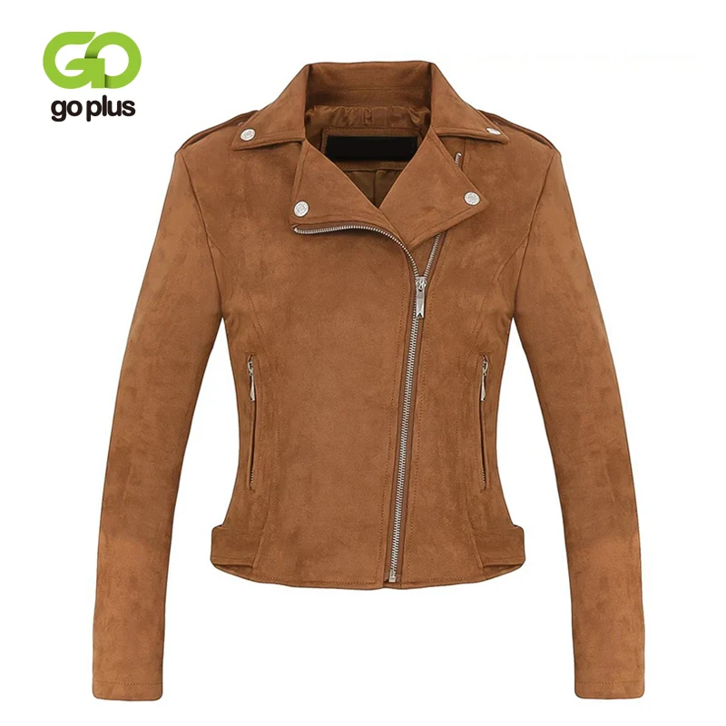 

GOPLUS Faux Leather Suede Jacket Women Sexy Zipper Motorcycle Suede Jacket Lady 2019 Fashion Winter Slim Outerwear Jacket Female