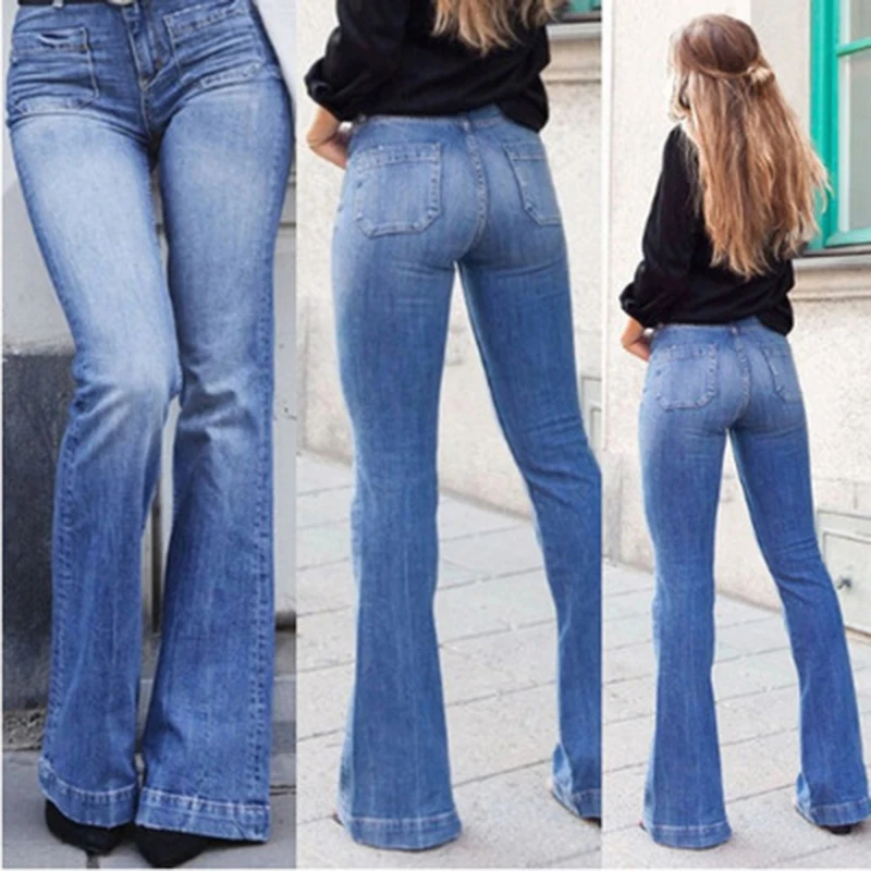 

Spring Vintage Jeans Women's Slim High Waist Denim Pants Flared Trousers Long Bell Bottom Jeans A-015