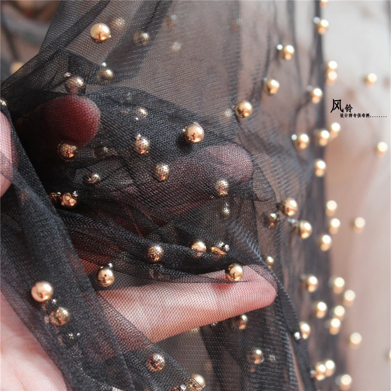 Черная сетка из тюля с жемчугом популярный дизайн аксессуары diy! 1 ярд платья знаменитостей летнее платье кружевная ткань для шитья