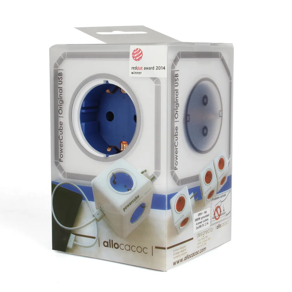 

High Quality Allocacoc EU Plug PowerCube Socket Power Extension Adapter with 2 USB Ports Multi Switched Socket