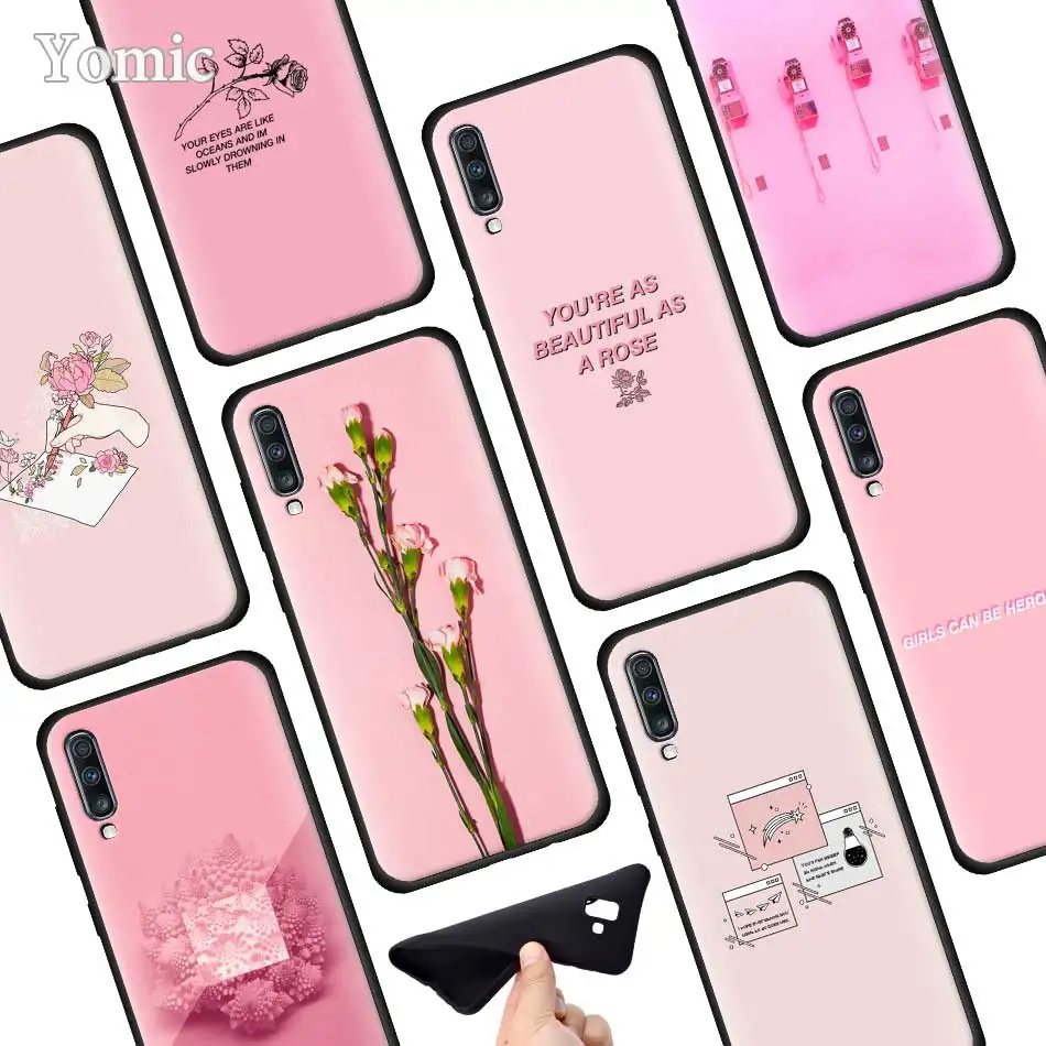 

Silicone Soft Phone Case for Samsung Galaxy A50 A40 A70 A30 A20 A80 A6 A7 A8 Plus 2018 Back Case Pink Aesthetics Hearts Flower