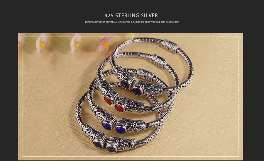 Роскошный индонезийский стиль ручной работы ювелирные изделия Настоящее серебро 925 пробы браслет для женщин Натуральный топаз фиолетовый кристалл браслет SB26