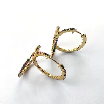 

5Pairs Colorful Rainbow CZ Round circle Earrings Women Trendy Sparkling Zircon Stone Micro Paved Earrings ER845