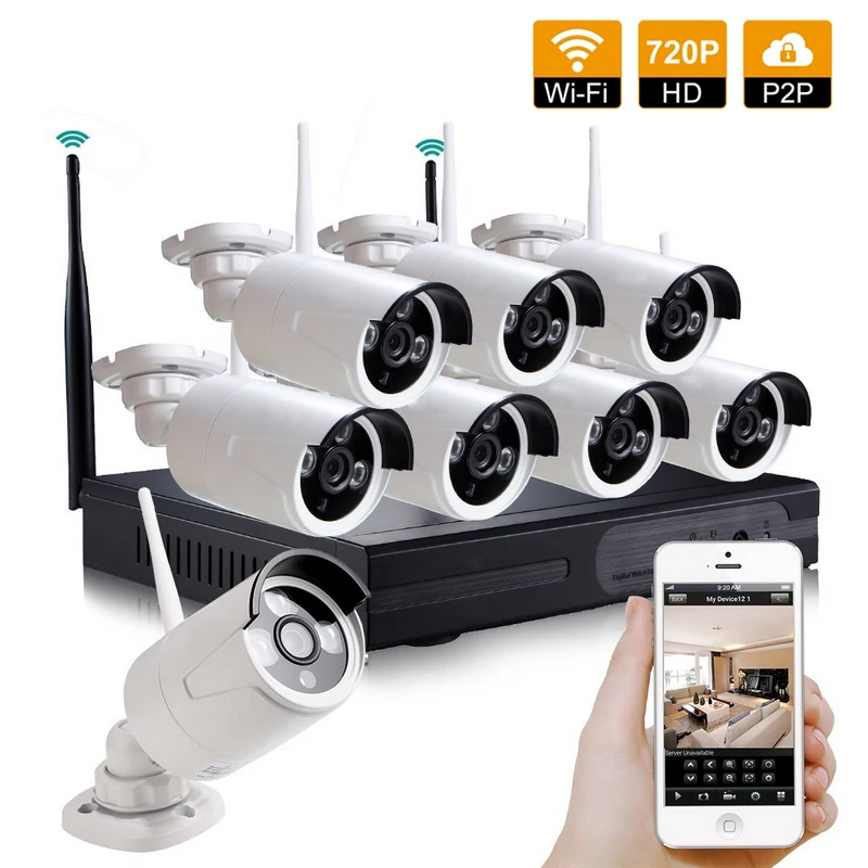 LOFAM CCTV System 720P 8CH Wireless NVR Kit Outdoor Waterproof IP66 IP ...