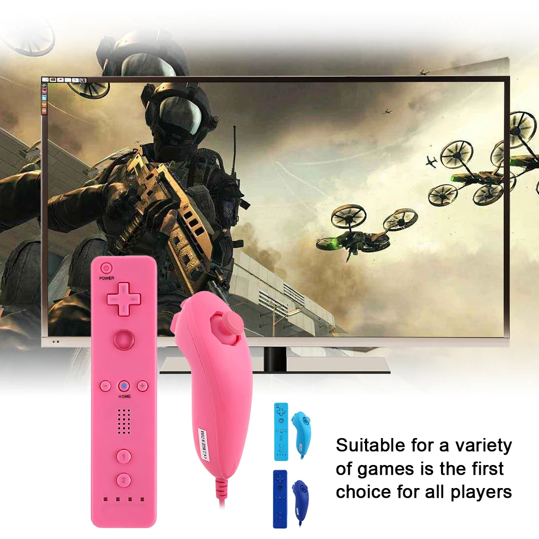

New 2in1 Wireless Remote Controller for Nunchuk Nintendo Wii Built-in Motion Plus Gamepad with Silicone Case motion sensor
