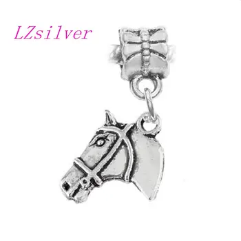 

100pcs Zinc Alloy Horse Head Animal Racing Riding Equestrian Pendants Charms Bead for European Bracelet 32 mm x 18 mm A3239