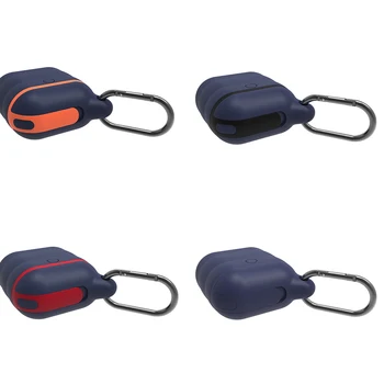 

Earphone Charging Case Protector Anti-lost Dark Blue Silicone Protective Cover Metal Clip Replacement For AirPods