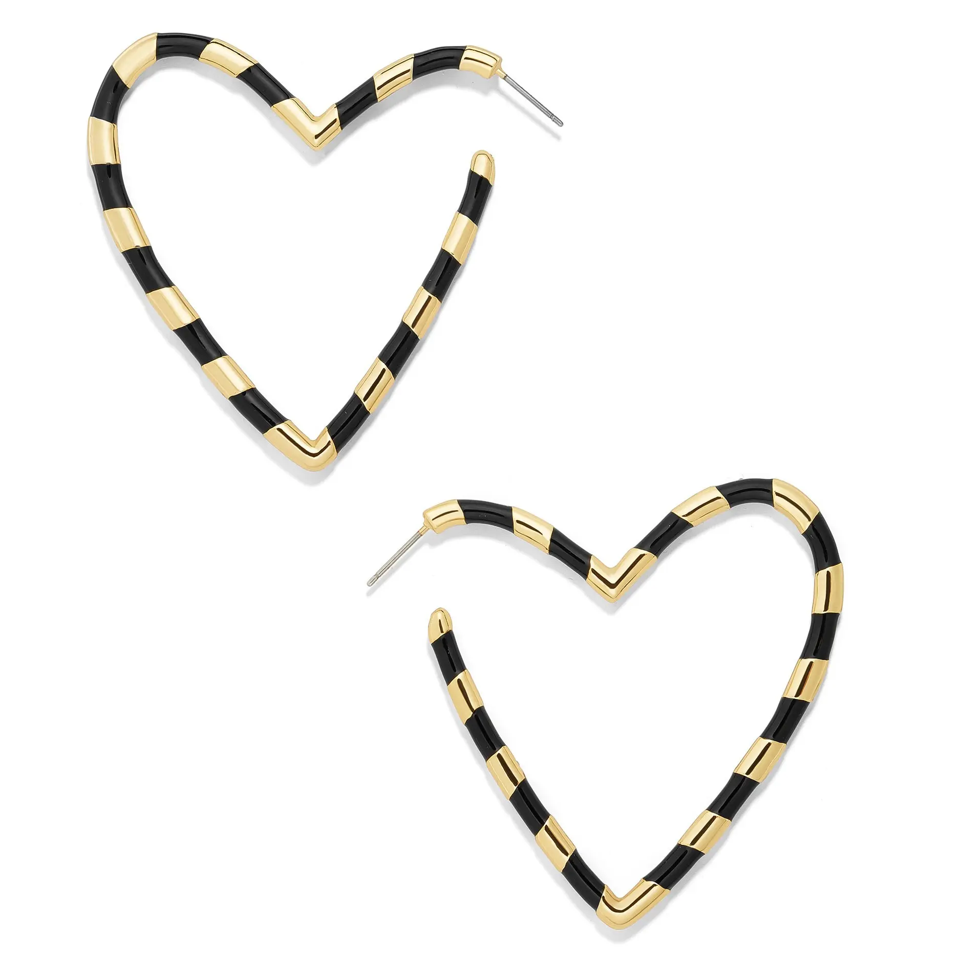 Трендовые цветные серьги-кольца в форме сердца для женщин, металлические эмалированные серьги в форме сердца для девушек, вечерние ювелирные украшения, аксессуары для ушей - Окраска металла: black