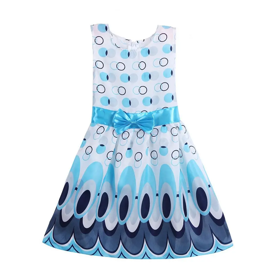 1 Girls Blue Peacock Summer Dresses Front View