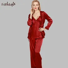 M-XXL размера плюс, женский халат, пижамные комплекты, новинка, искусственный шелк, для девушек, 3 штуки, кружевные шелковистые пижамы, штаны, набор, Пижама для сна, для отдыха E1029