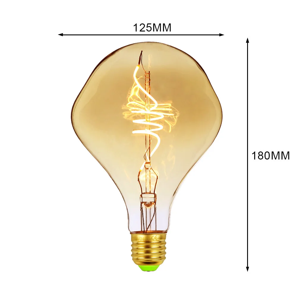 TIANFAN большой Эдисон лампы старинная лампочка G125 спиральная нить 4 W 220/240 V E27 декоративная лампа накаливания - Испускаемый цвет: Alien220V