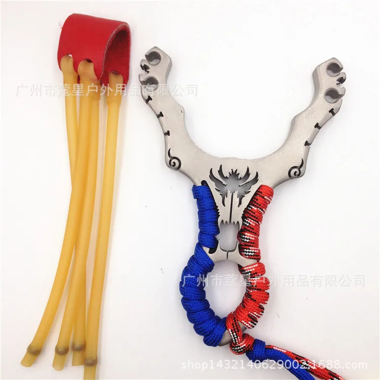

304 Stainless Steel Catapult Stone Wash Frosted Double Slots King Kong WOLF Design Thouron Mirror Slingshot for Hunting Fishing